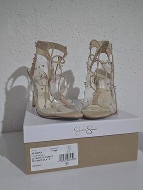 Jessica Simpson JS- JIRVEN Clear/Nude Lace-Up Spike Heel Sandals
